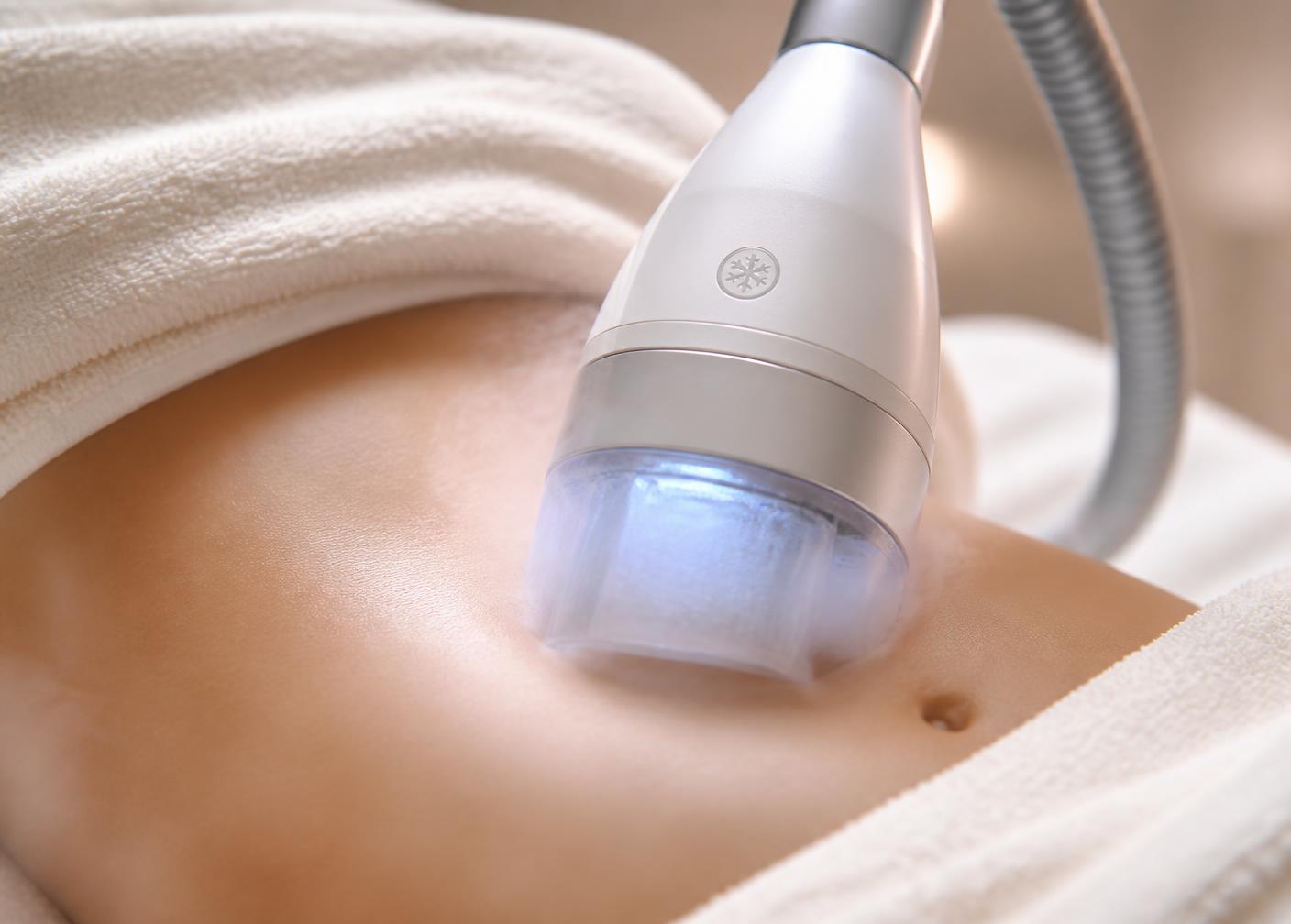 Cryo T-Shock applicator gliding over the abdomen during a contouring session